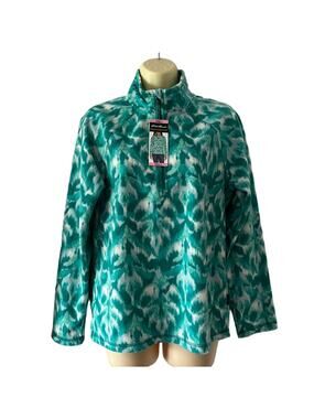 Eddie Bauer Turquoise Leaf Ikat Print Lightweight Fleece 1/4 Zip Pullover Size S